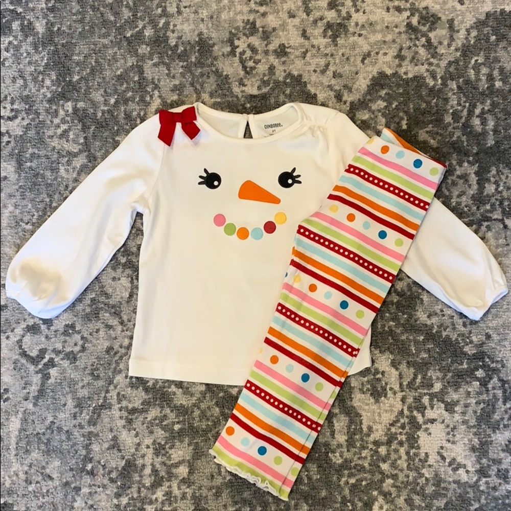 Gymboree Snowman Top Stripe/Dot leggings 2T